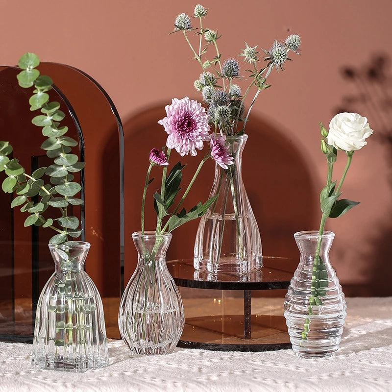 Vases en Verre Transparent Nervuré Moderne