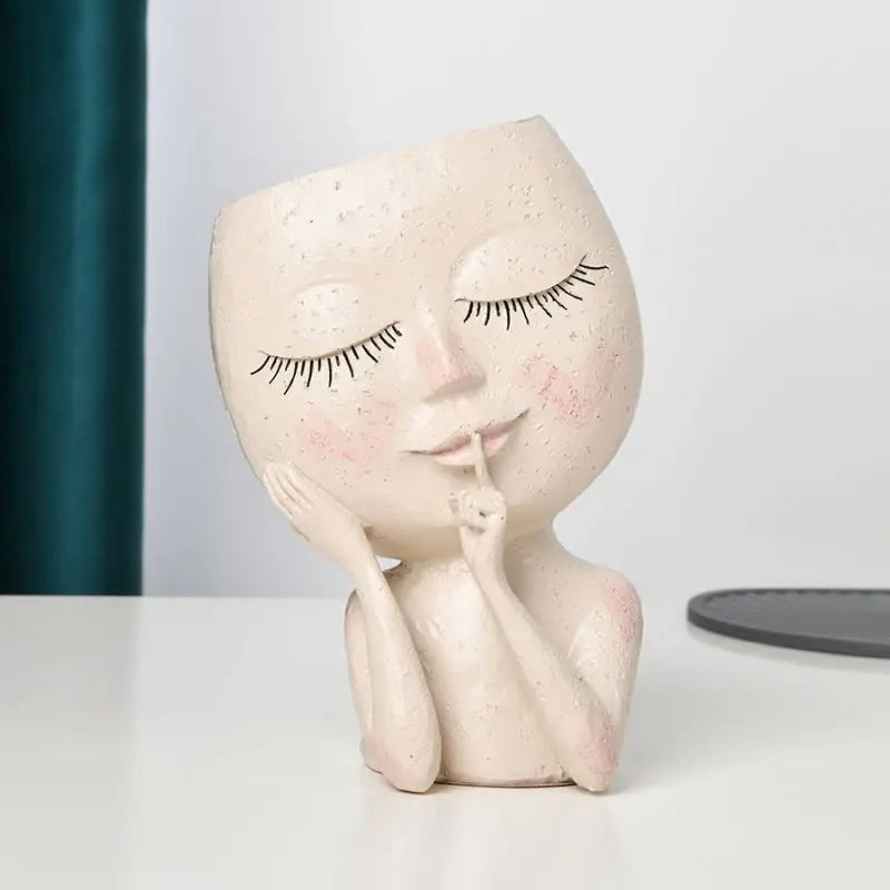 Vase Blanc Visage Femme Créatif en Résine