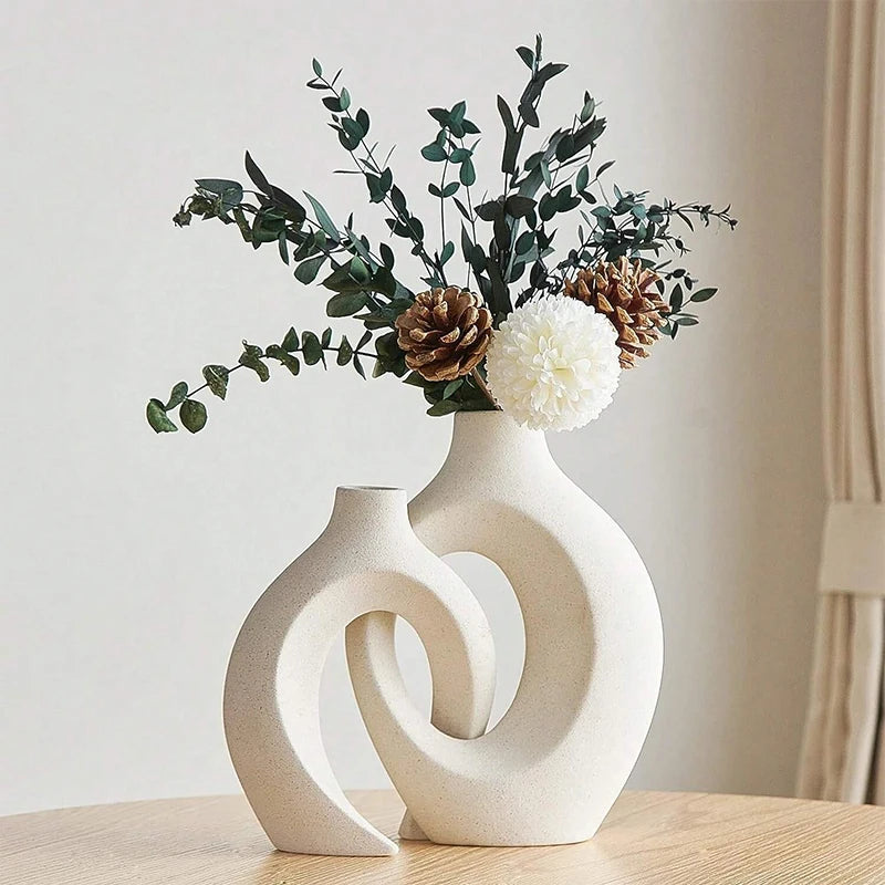 Set de Deux Vase Style Européen en Céramique Blanc