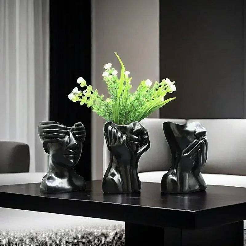 Vases Nordique Expression Facial en Résine