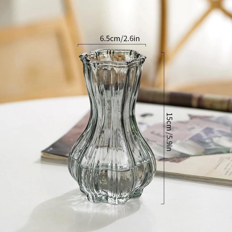 Vases en Verre Transparent Nervuré Moderne