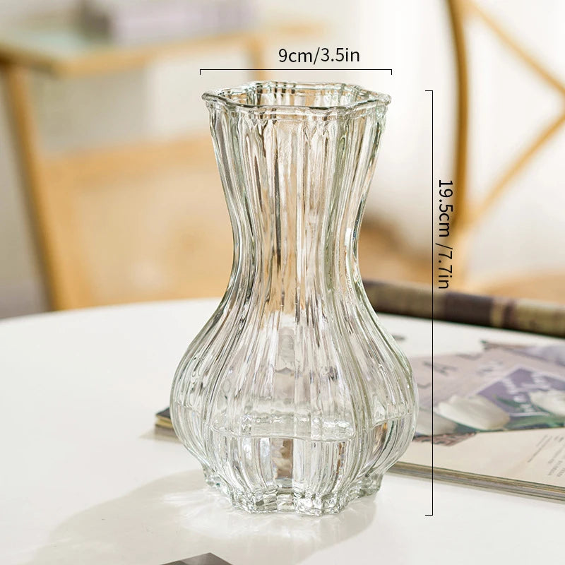 Vases en Verre Transparent Nervuré Moderne