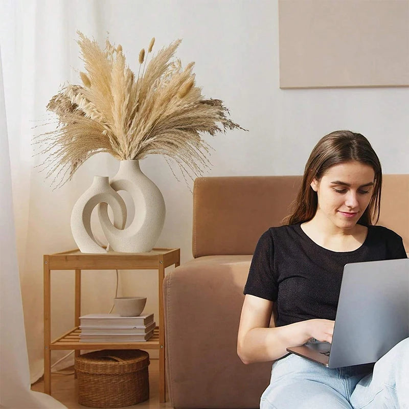 Set de Deux Vase Style Européen en Céramique Blanc