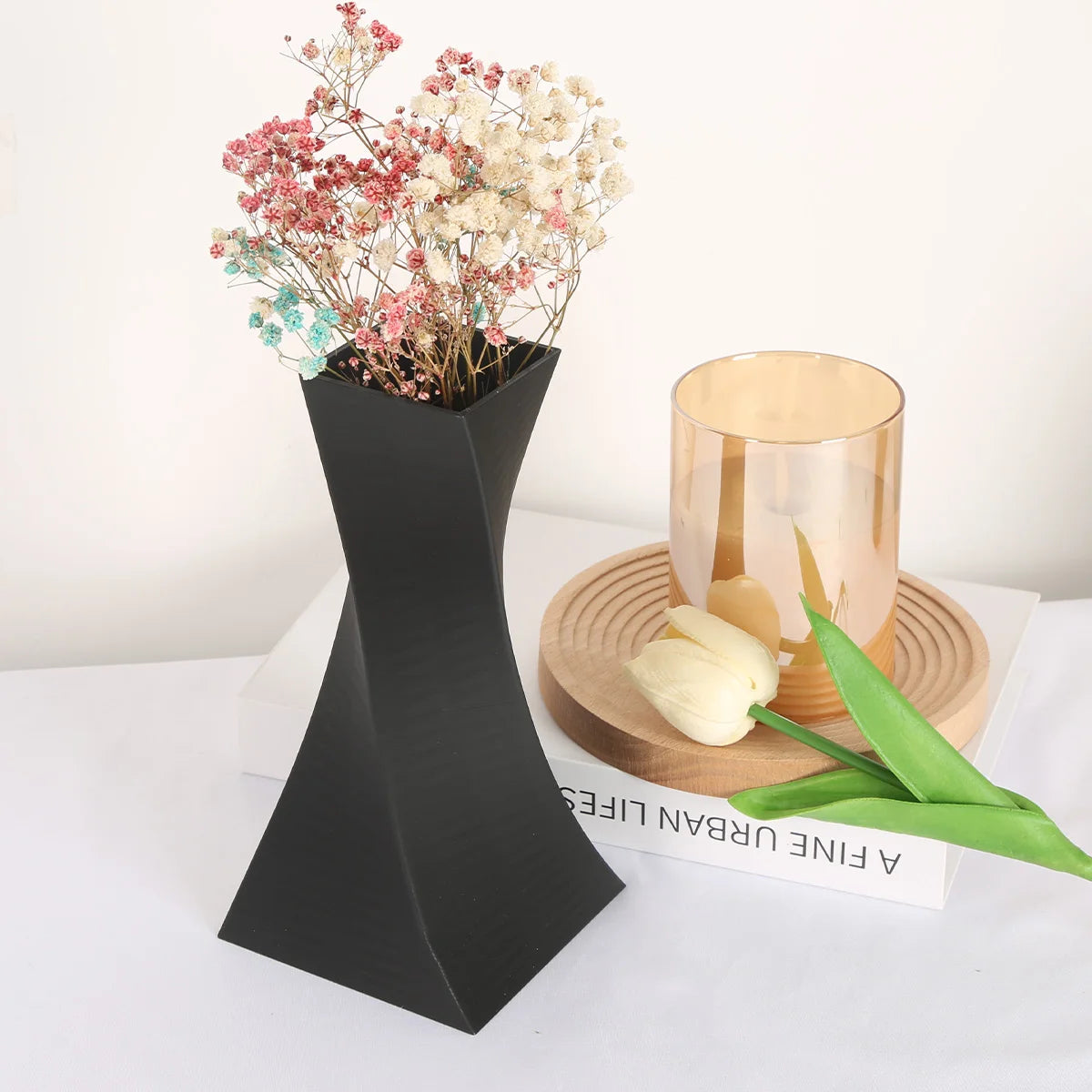 Vase Géométrique Moderne Noir Plastique