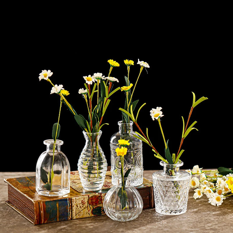 Vases en Verre Transparent Nervuré Moderne