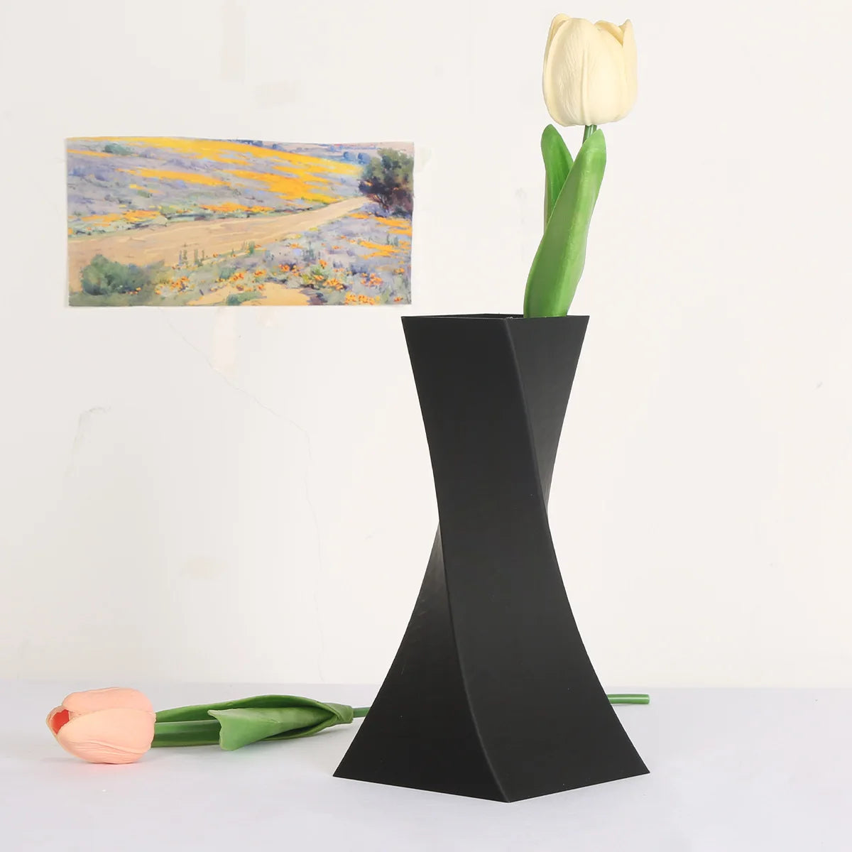 Vase Géométrique Moderne Noir Plastique