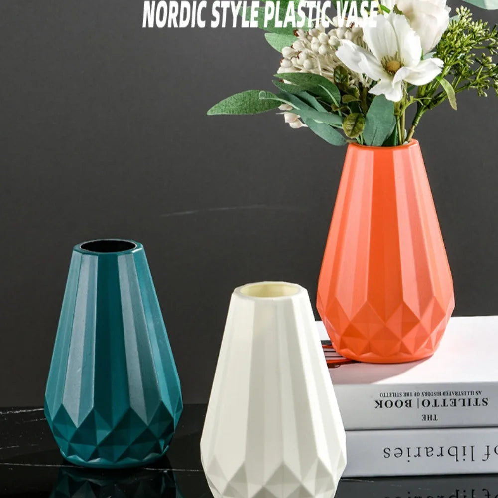 Vase de Style Diamant Nordique en Plastique Imitation Céramique