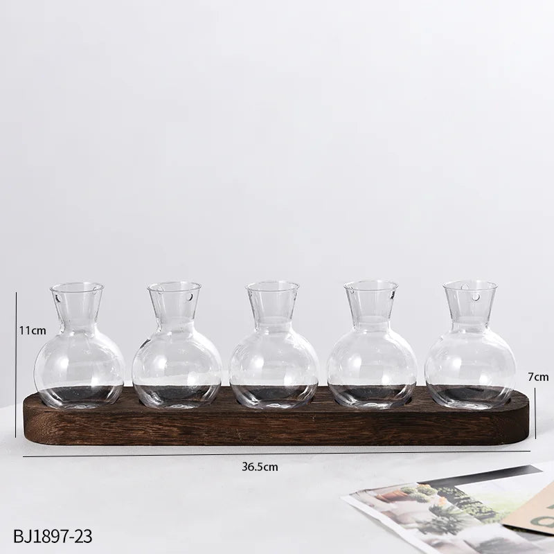 Vases Ampoule Transparent sur socle de Bois