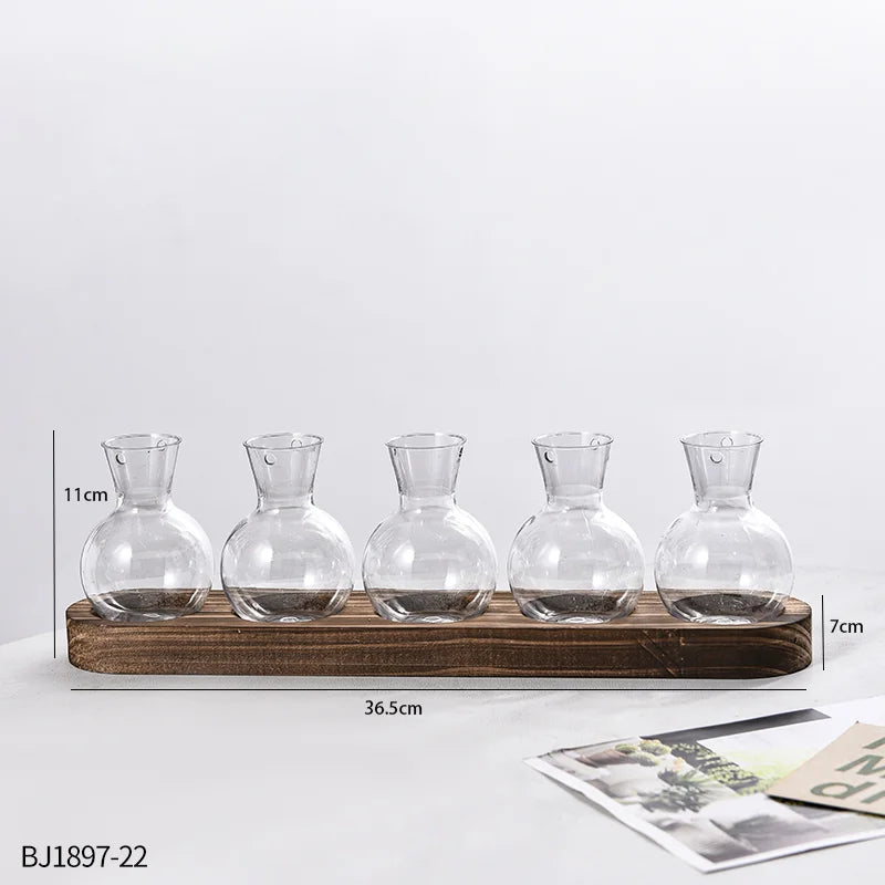 Vases Ampoule Transparent sur socle de Bois