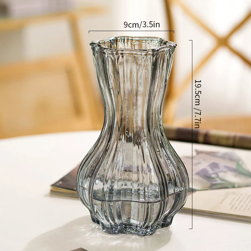 Vases en Verre Transparent Nervuré Moderne