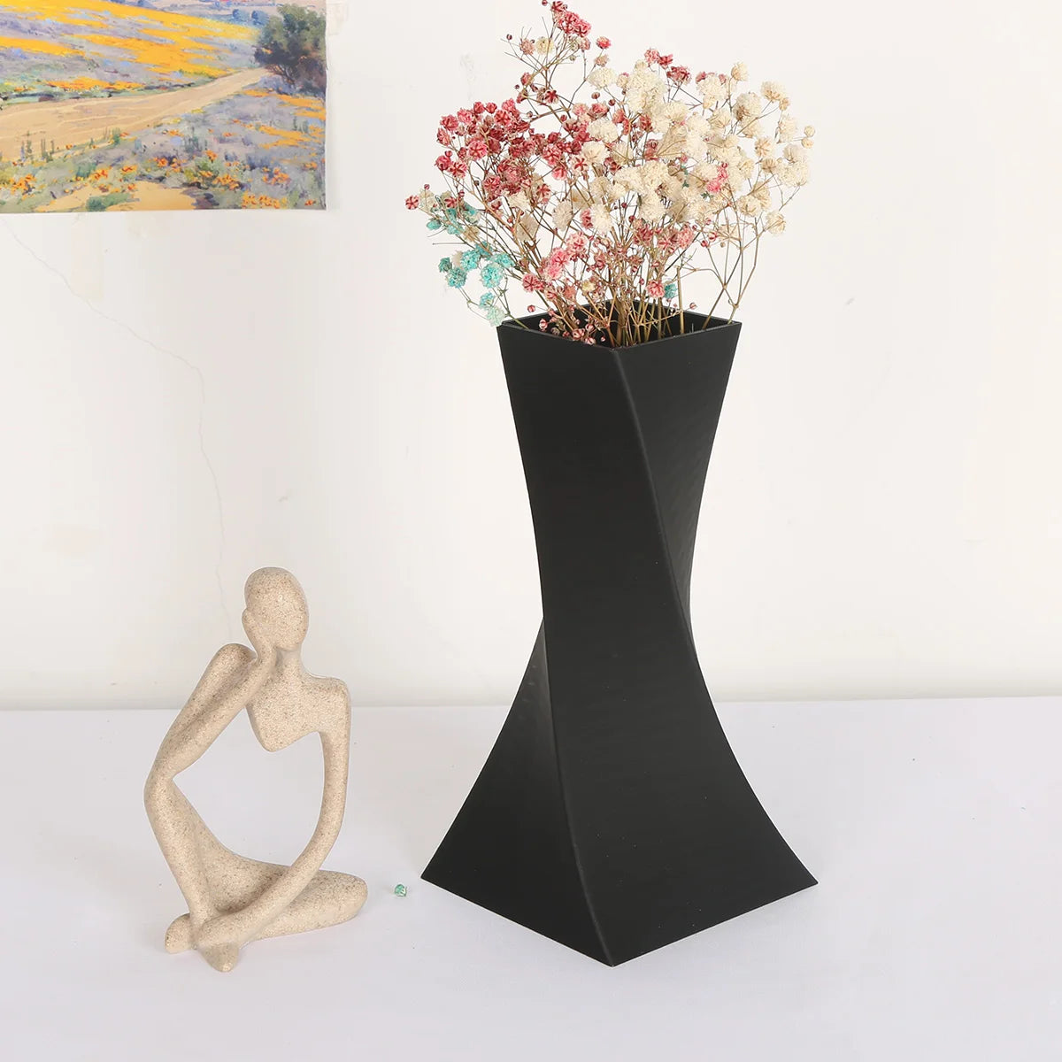 Vase Géométrique Moderne Noir Plastique