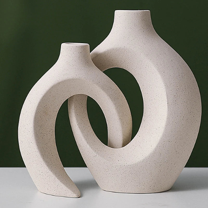 Set de Deux Vase Style Européen en Céramique Blanc